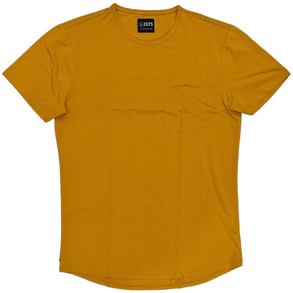 Cuts Clothing Men's Elongated 4 Way Stretch Tee T-Shirt With Pocket - Mustard - Picture 1 of 2